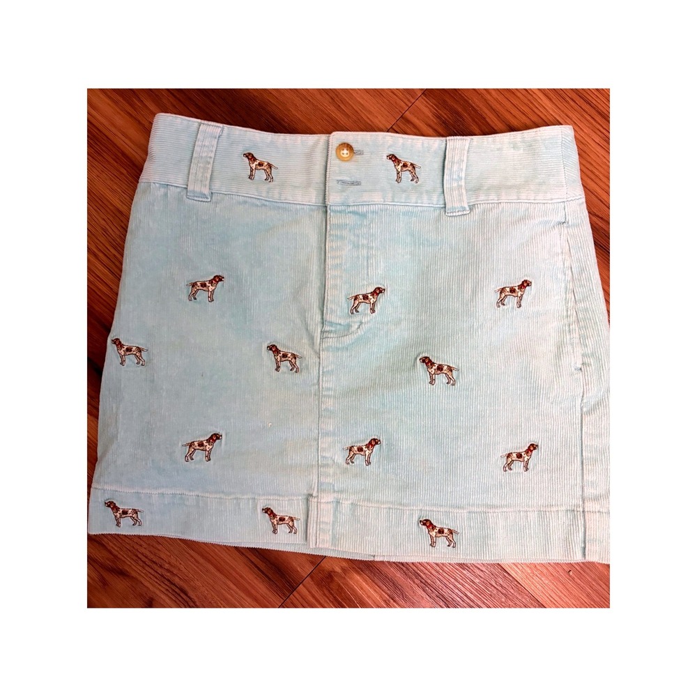 Ralph Lauren Corduroy Skirt 14 Blue Dog, Preppy, Embroidered, Kids, Cotton, Mini
